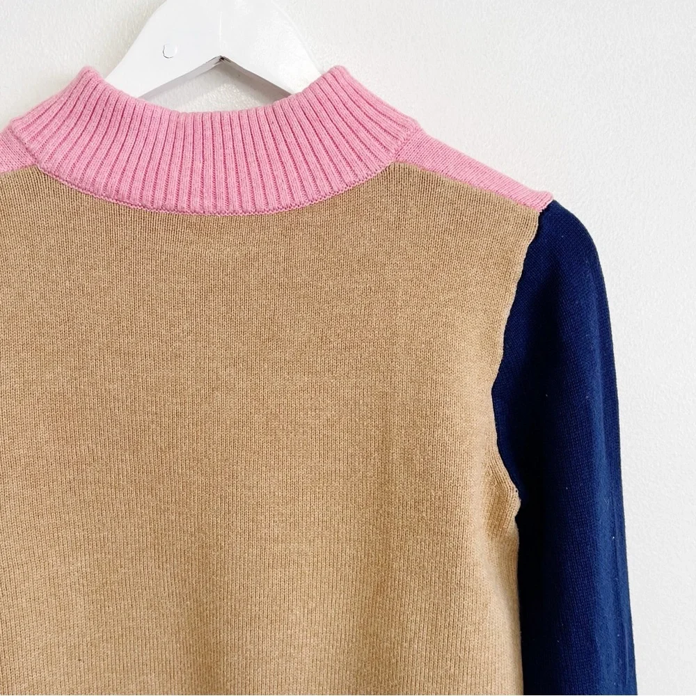 BOGO! J. Crew Henley Pullover Sweater Colorblock Pink Navy Tan XS